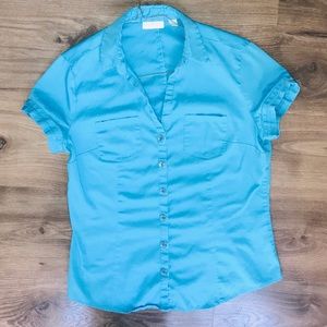 New York and Co. blue button up work blouse